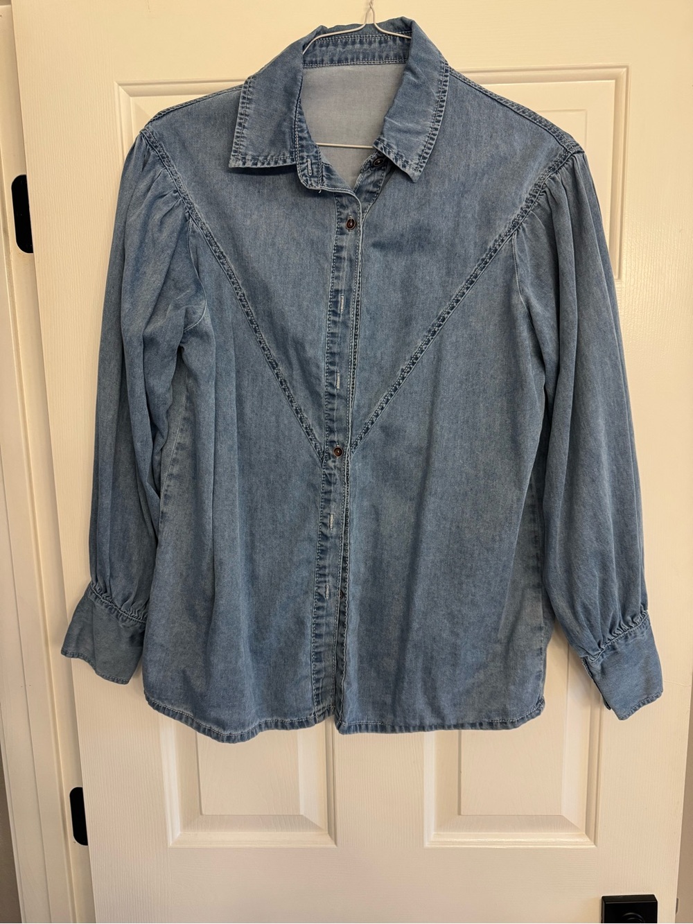 Light Wash Denim Button-Front Shirt - Blue
